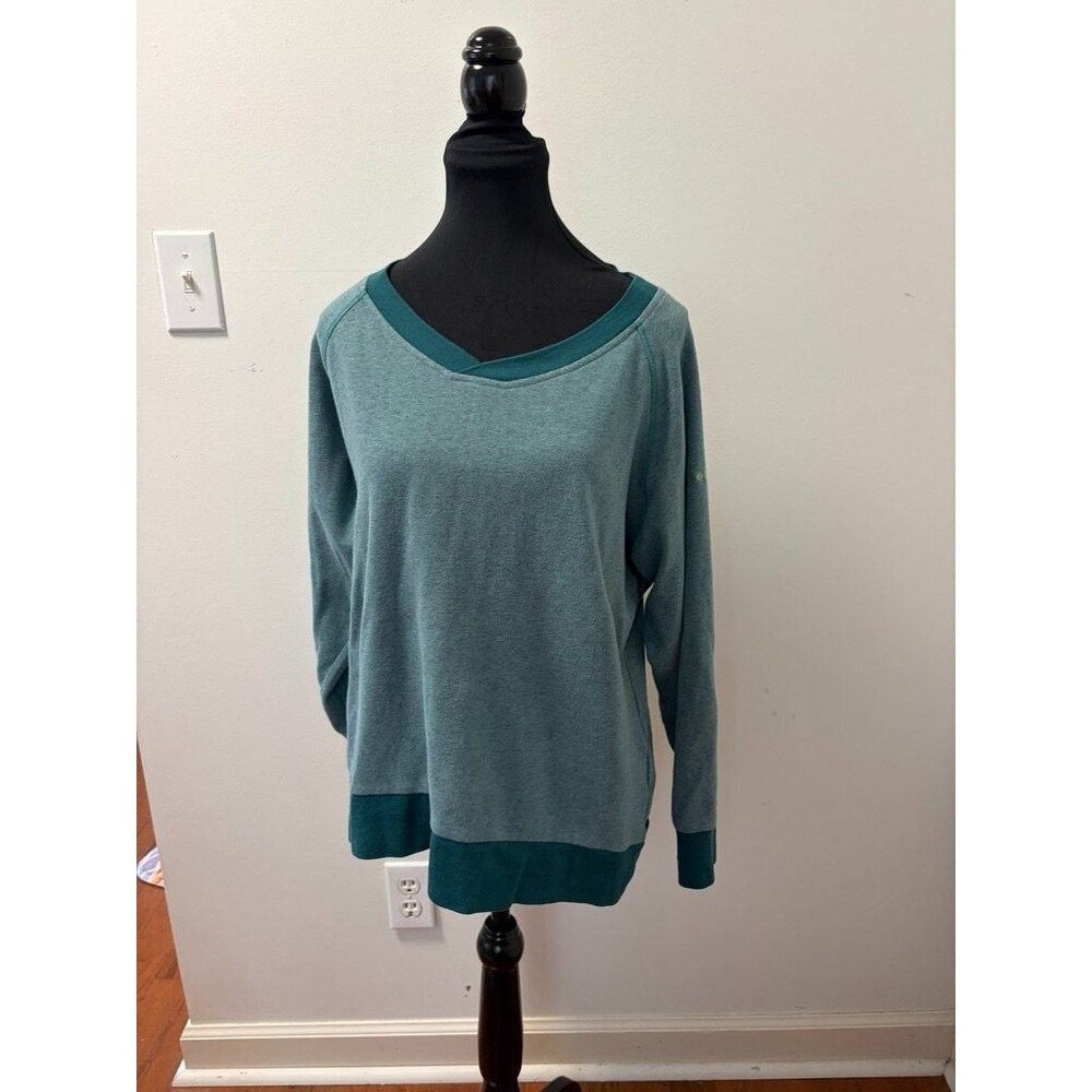 Columbia Women's V-Neck Pullover Sweatshirt Size XL‎ Teal Green Polyester Blend